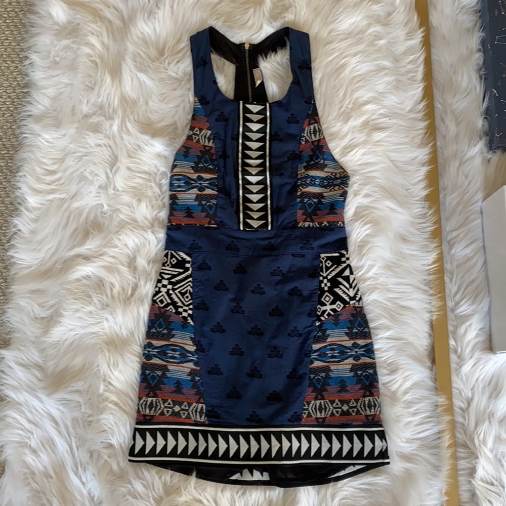 Free People Blue & Pendleton Print Mini Dress